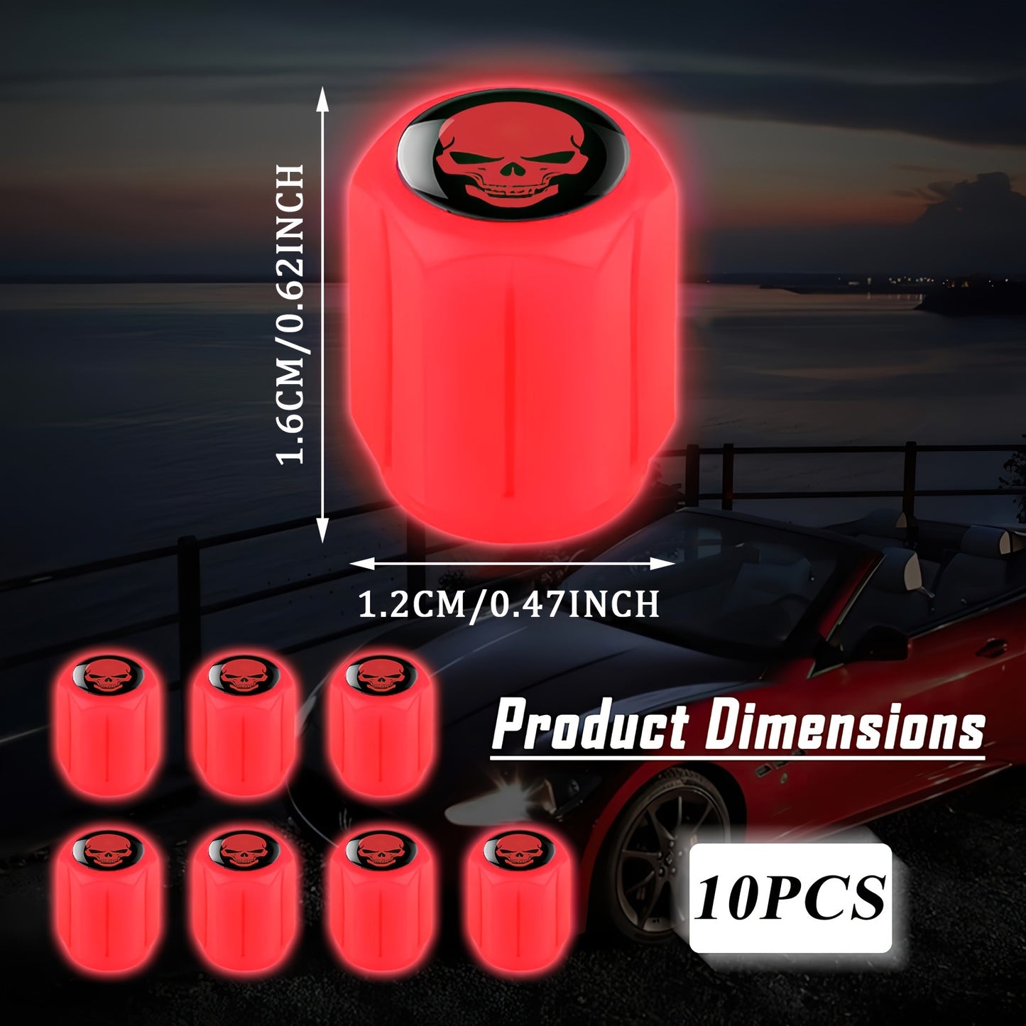 10 pack Luminous ABS Tire Valve Caps, Leak Proof & Sunlight Absorbing, Night Glow For Cars