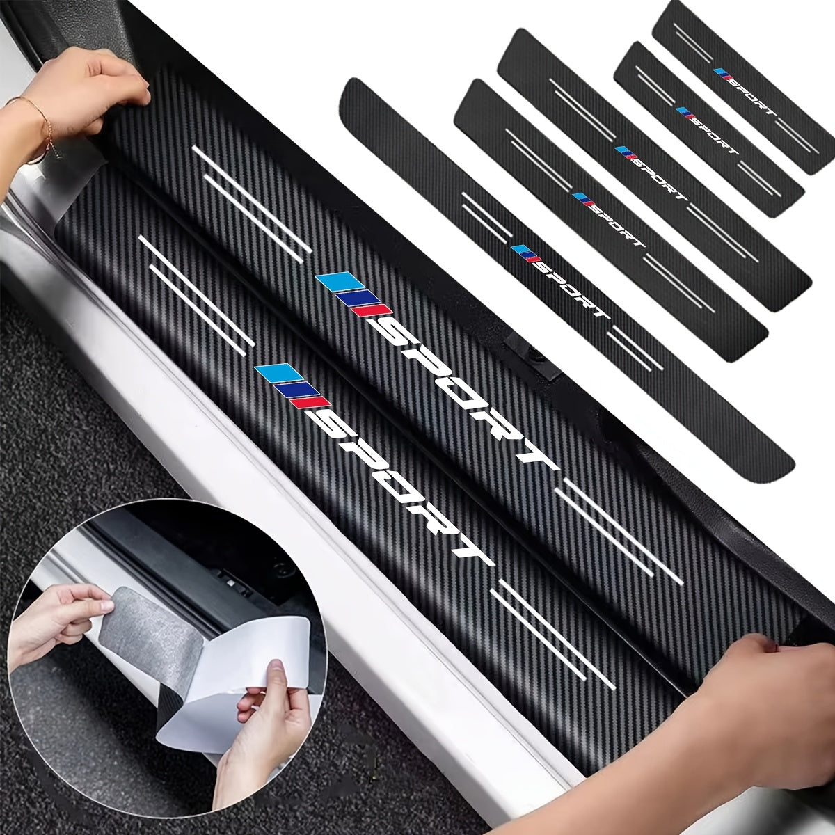 Premium Carbon Fiber-Style Leather Vinyl Door Sill & Rear Bumper Protector for BMW 1, 3, 5, 7, 2, 4, 6, X Series (X1, X3, X5, X6, X4)