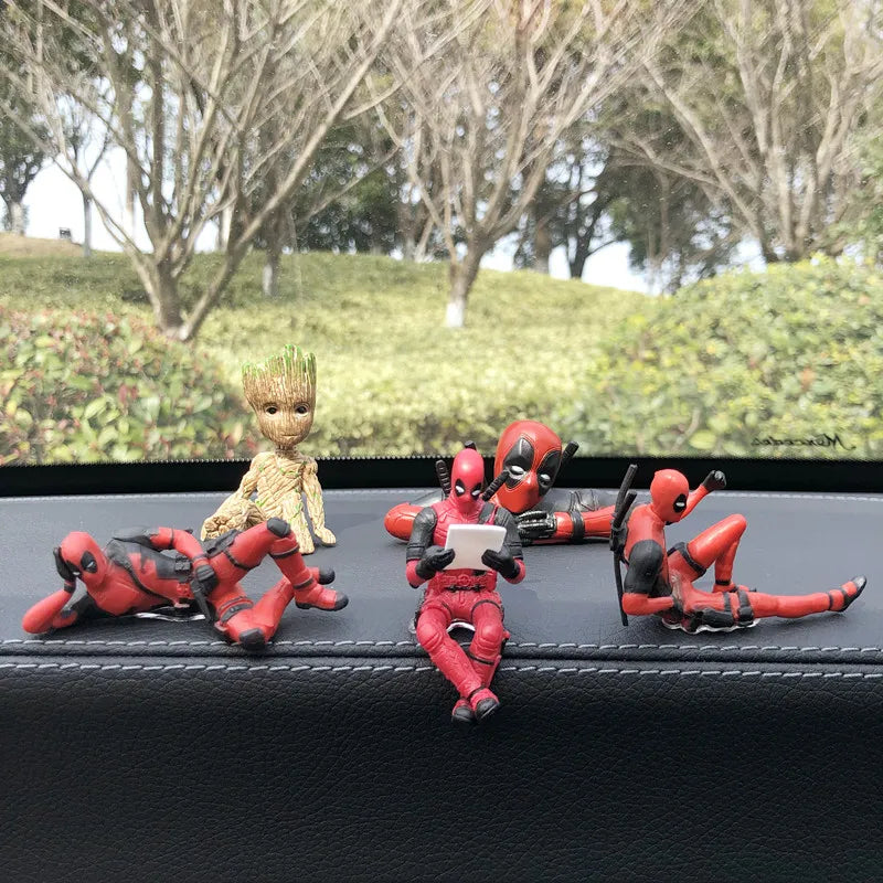 Anime Deadpool Action Figure Car Interior Decoration Toys Sitting Model X-Men Mini Figurine Pendant Car Accessories Kids Gift