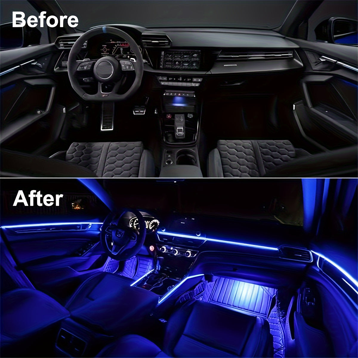 Car Interior LED Strip Lights, 5 Meter RGB USB Ambient LED Lighting Kit with App Control Fiber Optics & Music Sync Rhythm, for Car Door, Console & Dashboard