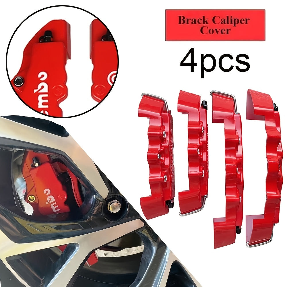 4pcs Universal Fit Red Brake Caliper Cover, High-Temperature Resistant ABS Rear Wheel Well Decoration, for 15/16-Inch Wheels, Car Modification Accessories