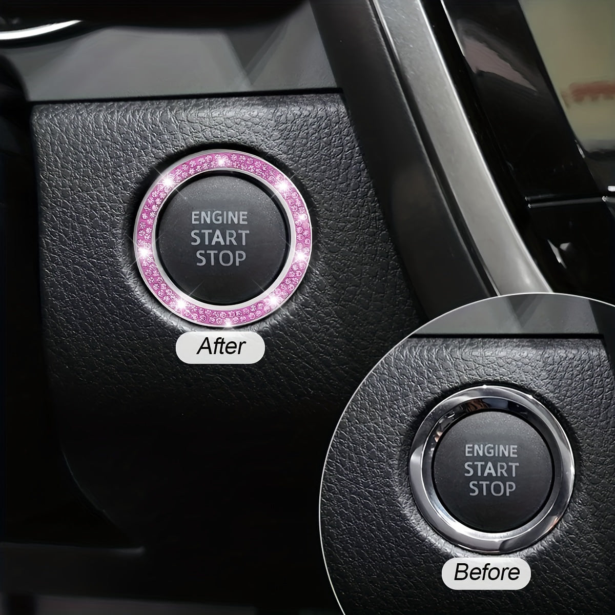 Car Push Start Button, Sparkling Car Interior Accessories for Women